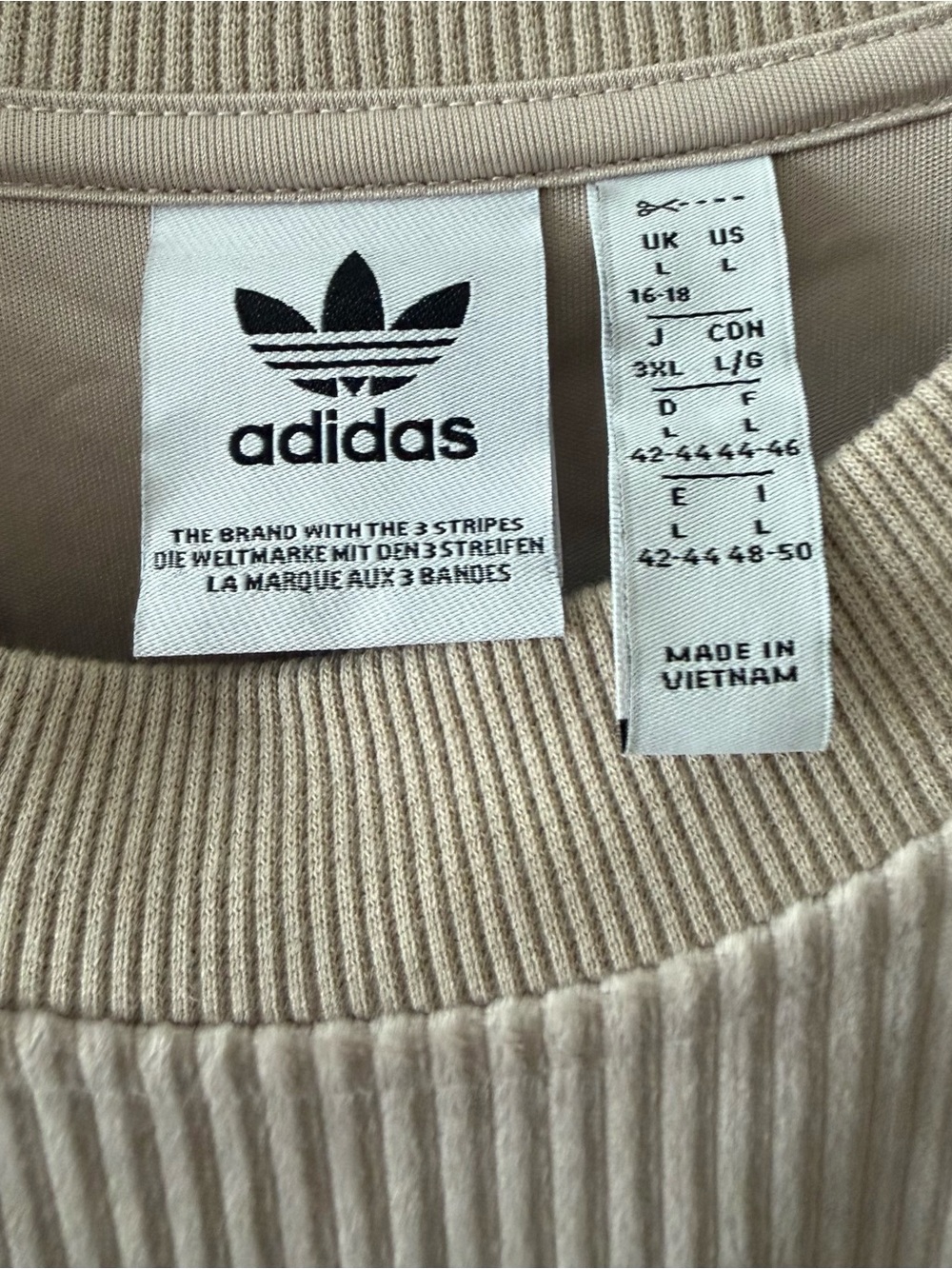 adidas Beige Ribbed Trefoil Cropped Sweatshirt - Picture 5 of 5